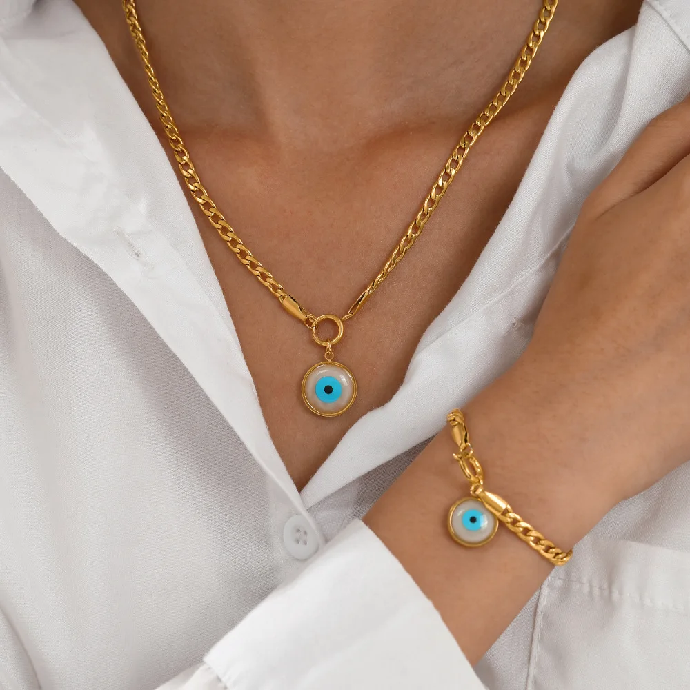 High Quality Gold Plated Blue Eyes Necklace Evil Eyes Charm Stainless Steel Necklace For Women