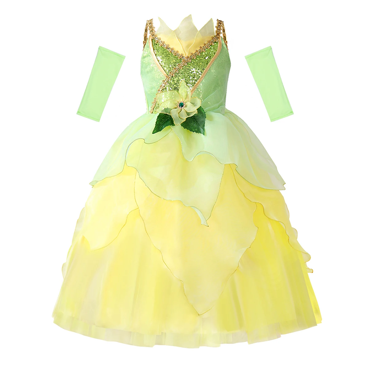 Tiana Princess Dress Girls Halloween The Princess and the Frog Fairy Green Dress Children Birthday Party Costume