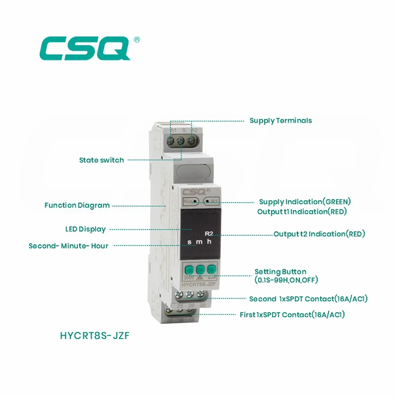 CSQ HYCRT8S-JZF Digital Type Time Relay AC/DC 24-240V 50-60Hz 0.1-99h IP20 Motor Controller Timer