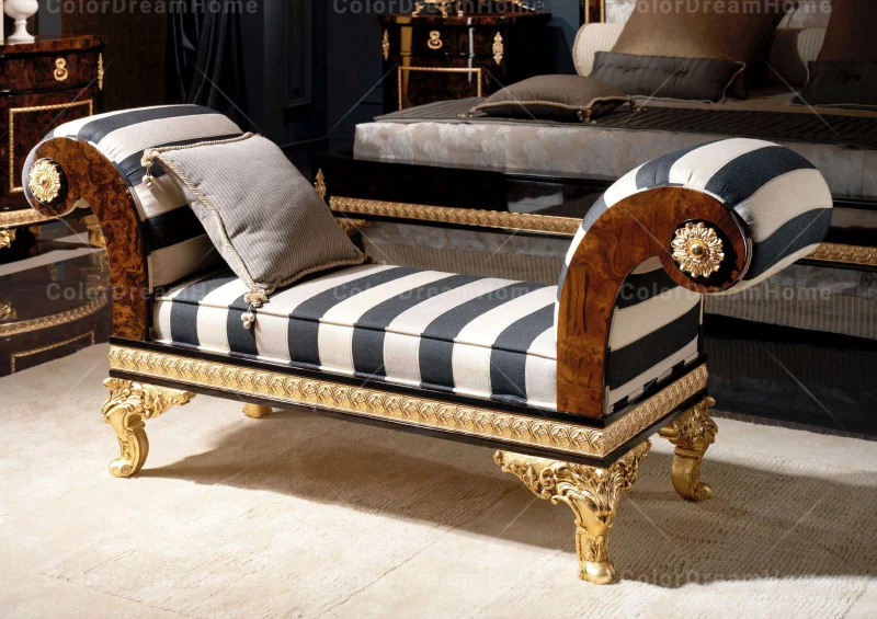 Royal furniture luxury bedroom wooden sofa bench bed end bench