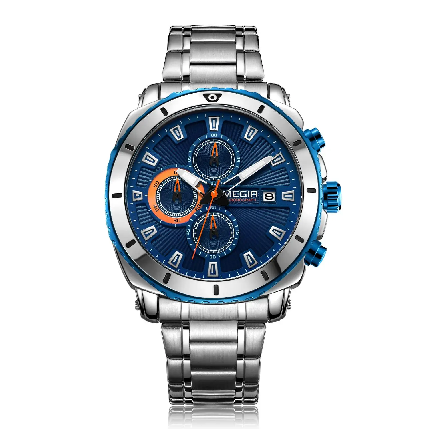 MEGIR 2075 Dial Mens Quartz Watches Luminous Bluing Stainless Steel Luxury Leisure Men Alloy Round Analog Buckle 2021 2 Years