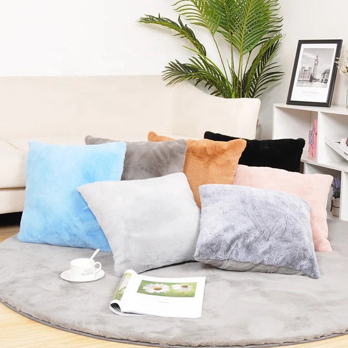 top sale square black cushion covers artificial rabbit pillow cases rabbit fur pillow