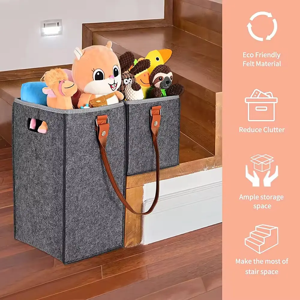 KUYUE Dark Grey Foldable Stair Step Storage Basket with Detachable Staircase Organizer Felt Material