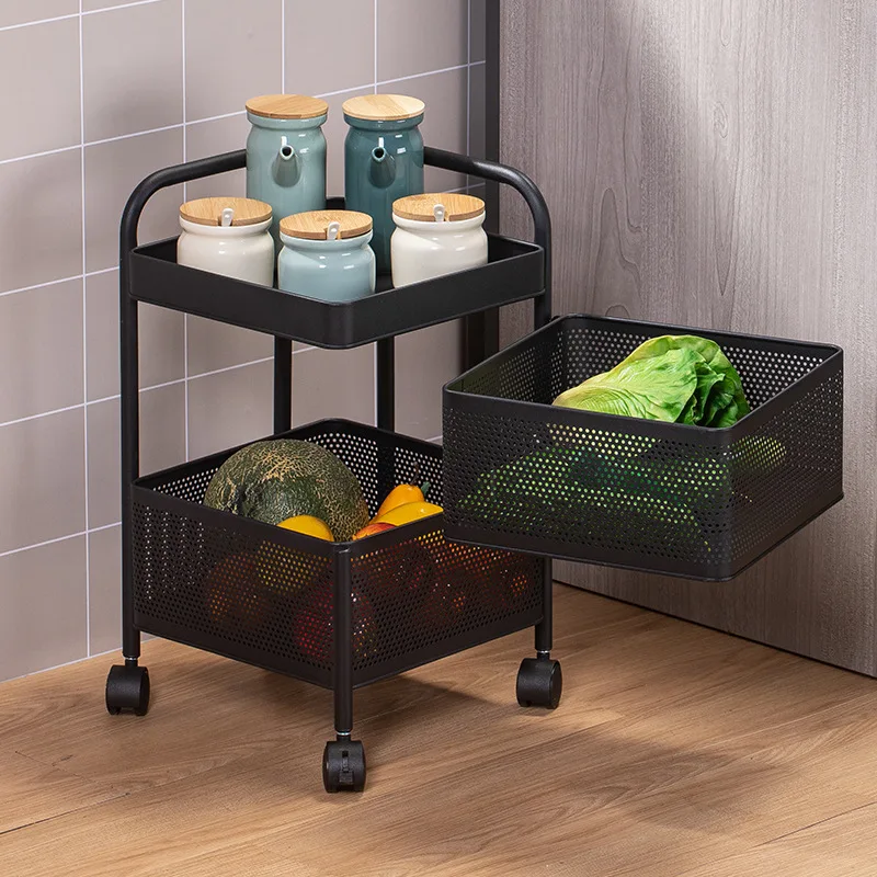 Wholesale Rotating Carbon Steel Metal Shelf Floor Multi-Layer Fruit and Vegetable Storage Rack For Kitchen Living Room Bathroom
