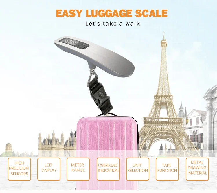 Good tolerance control digital electronic portable luggage measuring weight tare function 4 kinds unit travel scale