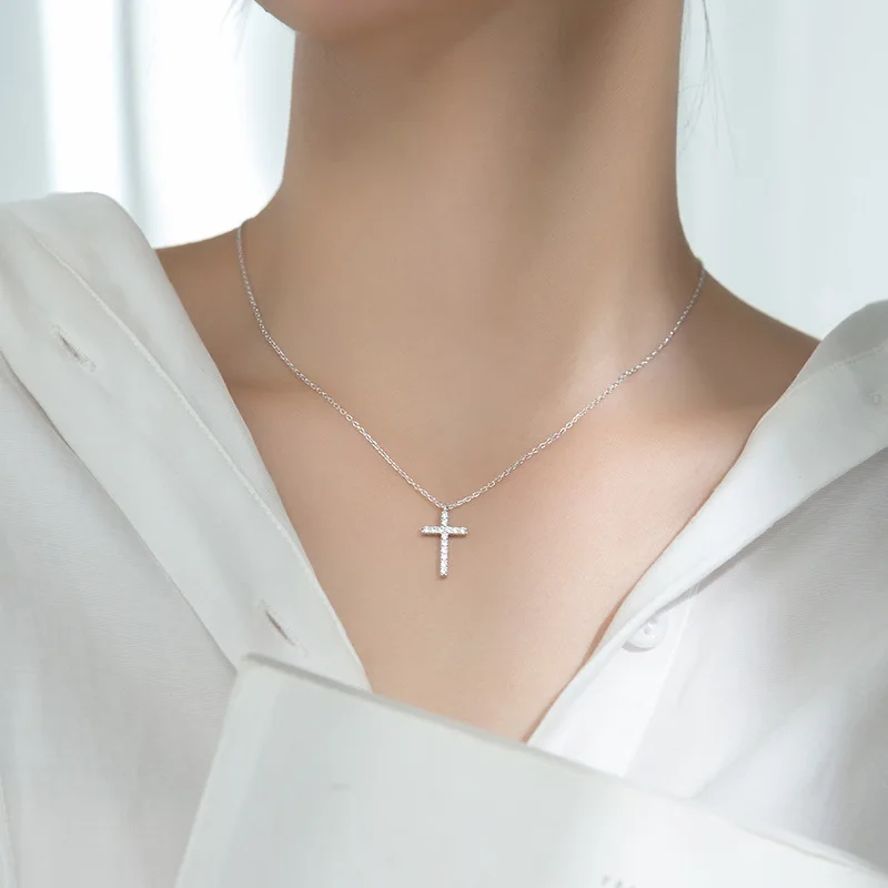 cruz de plata925 con collar 925 sterling silver pave CZ cross pendant necklace