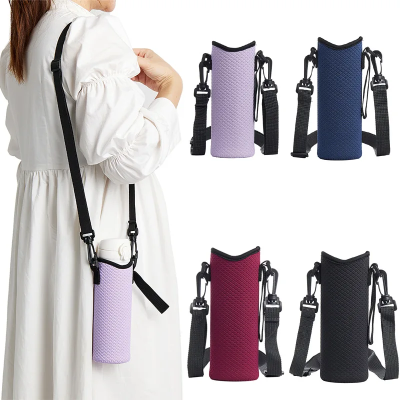 Portable Non-slip Bottle Cover Holder Carrier with Shoulder Strap Neoprene Glass Water Bottle Sleeve Insulator Cooler