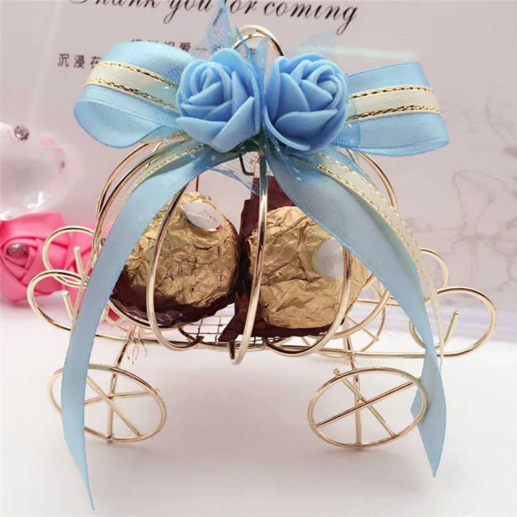 High Quality Metal Carriage Flower Candy Box Wedding Party Favor Gifts Candy Box With Ribbon