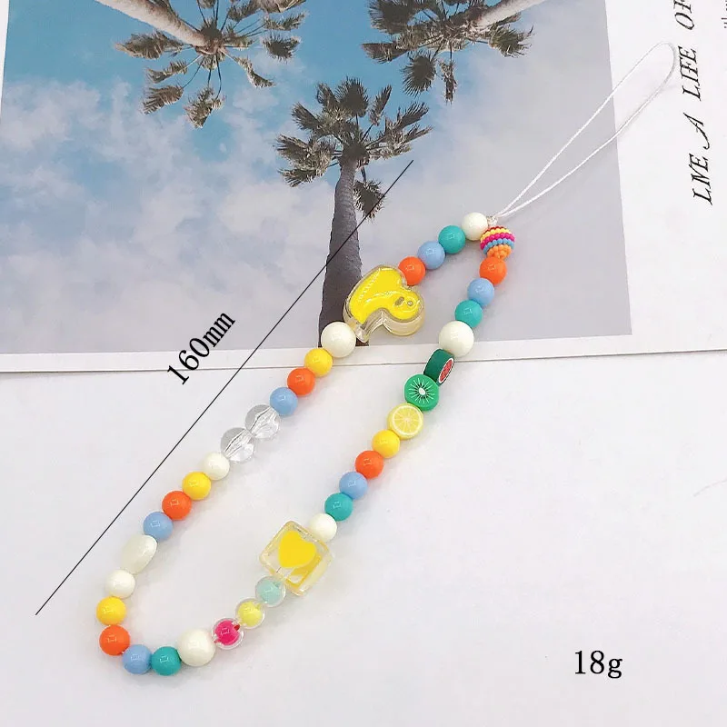 Best sale  cute  yellow duck  chain plastic  customize  rainbow  phone  beads accessories chains  for girls