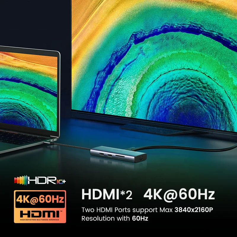 USB-концентратор UGREEN 4K 60 Гц USB C на 2x HDMI 2 0 RJ45 3 PD адаптер для Macbook iPad Pro Air M1 аксессуары ПК