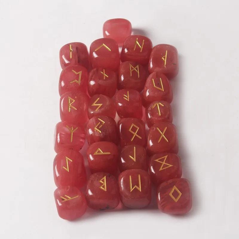 2019  top selling high quality gemstone carving  lucky chakra runes stones for wicca-Watermelon red