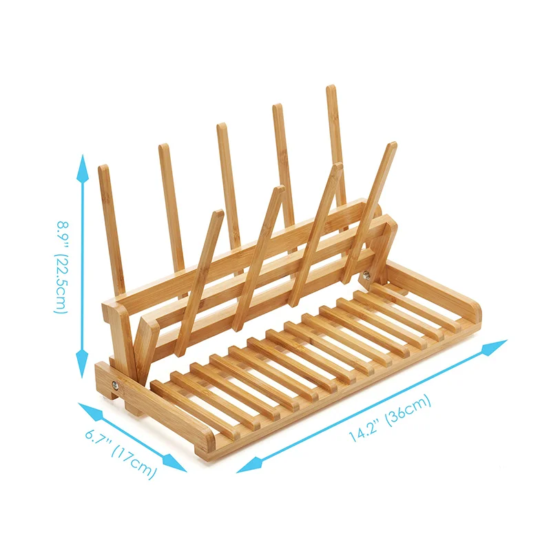 Factory Collapsible foldable Bamboo dish cup glass bottle Drying Rack stand For Kitchen or dinning room