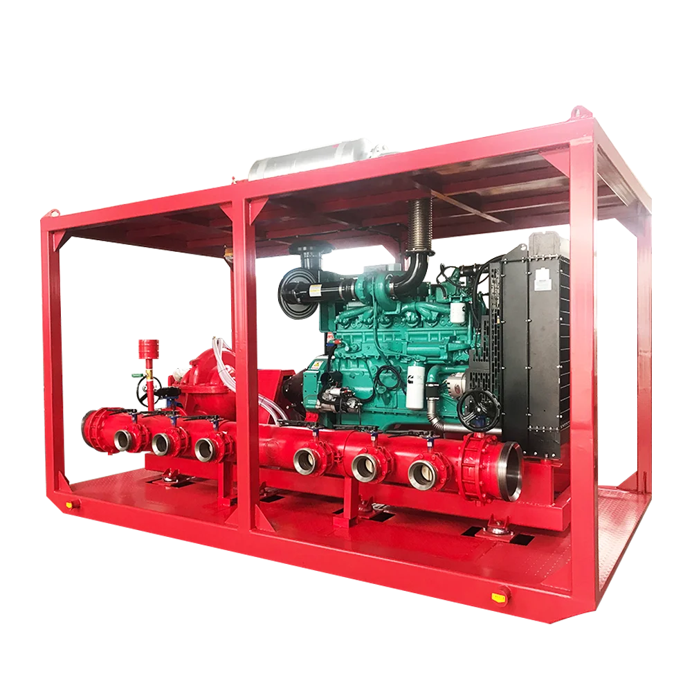 Marine high flow self-priming centrifugal pump driven by diesel engine