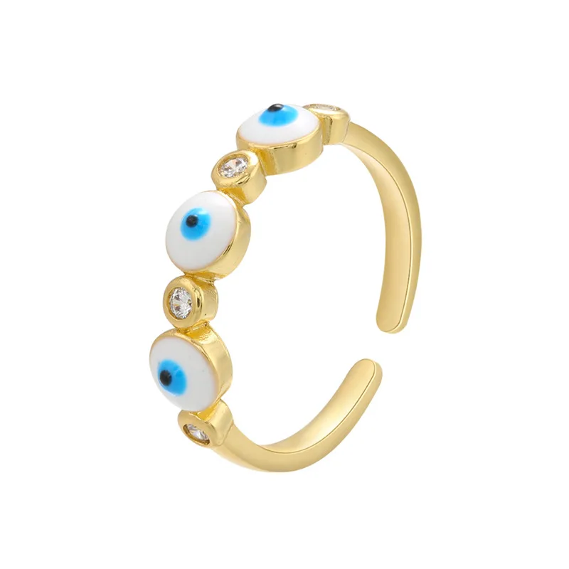NUORO Colorful Oil Drip Zircon Eye Ring Accessories Brass Gold Plated Opening Enamel Oil Drop Eye Finger Ring