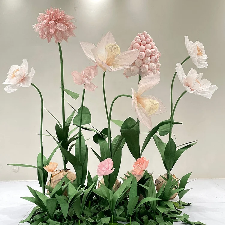 H-605 Custom giant organza flowers group free-standing flower set for window decor Wedding decoration party Floral Set