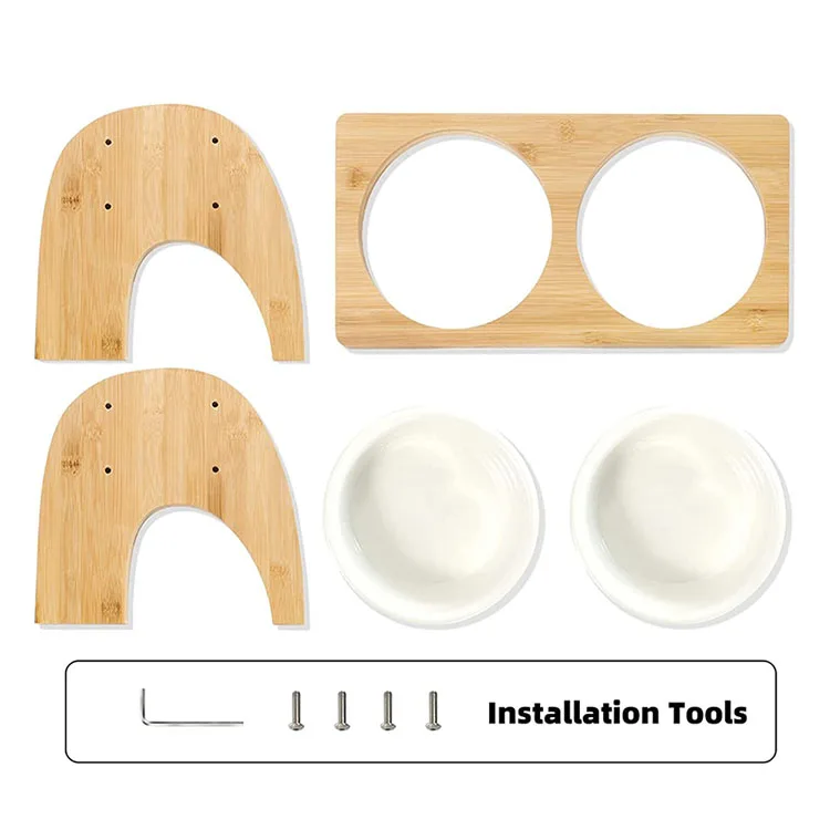 New design novelty durable eco friendly portable cat food milk drinking bamboo ceramic pet bowl feeder