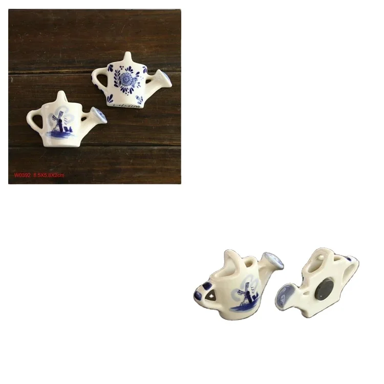 Delft blue handpainted ceramic stoneware mini teapot vase refrigerator fridge magnet