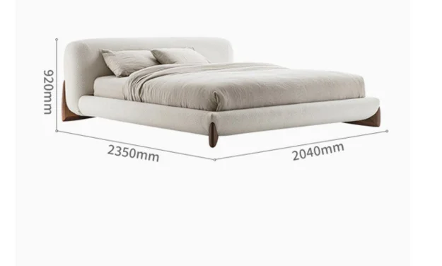 Latest Italian 2022 White Fabric Upholstered King Size Bed Set Walnut Solid Wood Furniture Bedroom