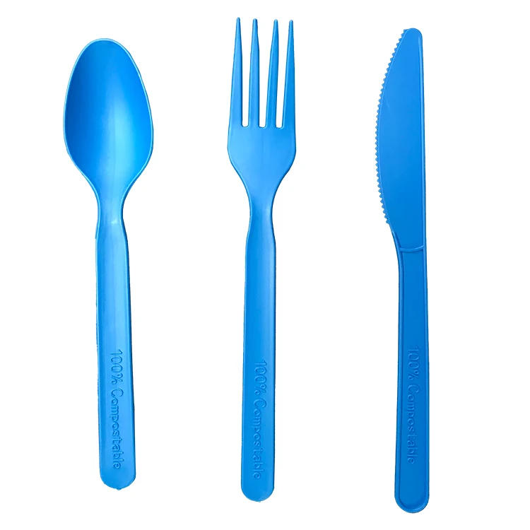EcoNewLeaf PLA Bio Green Design Your Own Fast Food Disposable Cutlery Manufacturer Party Natural Compostable Cutlery Set in Box