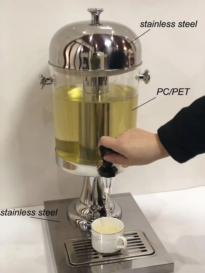 Hotel Juice Dispenser Drink Dispenser Beverage Barrel Cold Drink Dispenser Double Head 8L*2pcs+PC Bottle