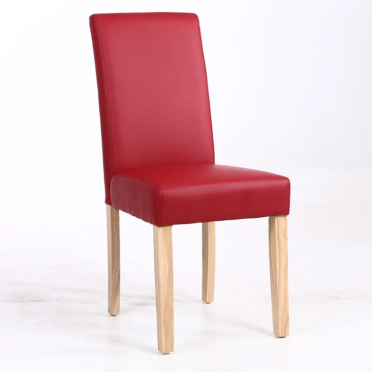 
Modern PU leather dining chair with solid rubber wooden legs 