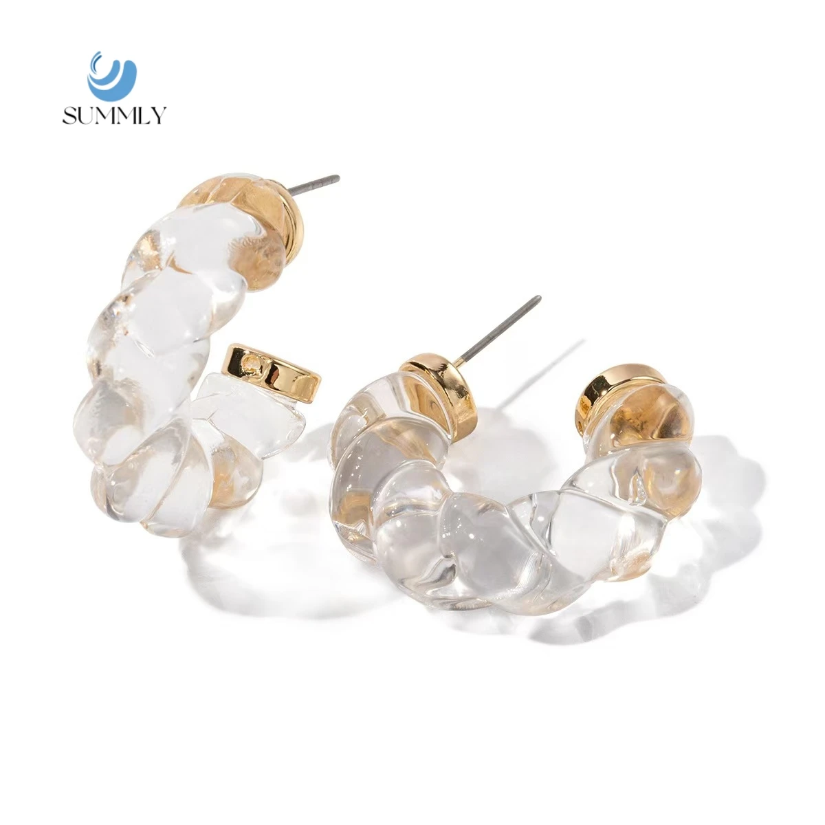 SUMMLY Hot CC Clear Chunky Transparent Resin 18K Gold Plated Stainless Steel Fashion Jewelry