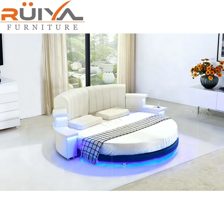 Высокое качество лидер продаж на рынке Австралии новые современные недорогие Круглые Кожаные Двойные мягкие кровати со светодиодной подсветкой