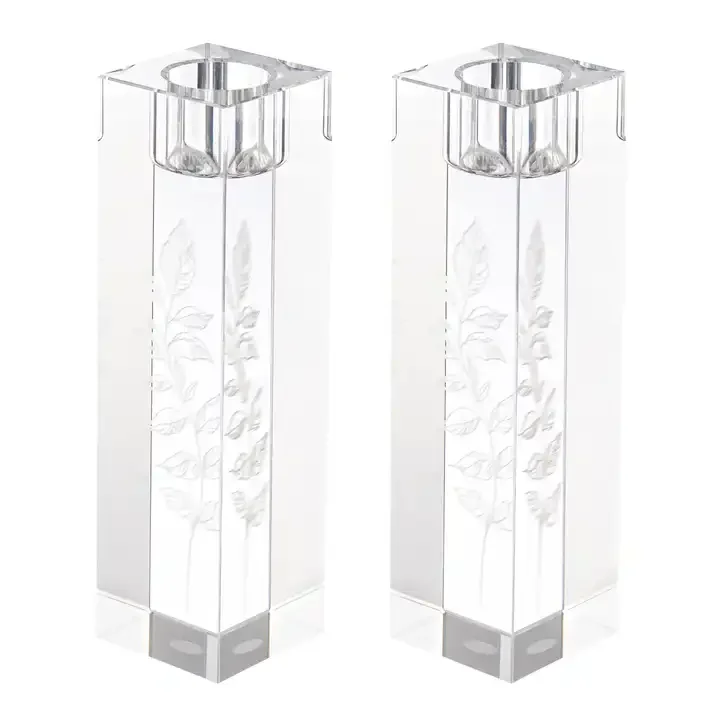 Custom Acrylic Judaica Table Centerpieces Candlestick Holder Engraved Jewish Crystal Candlesticks