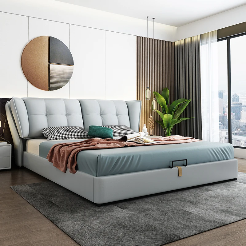 Cheap Wholesale  Large Bed Leather Bed 1.8 m Double King And Queen Size Bed