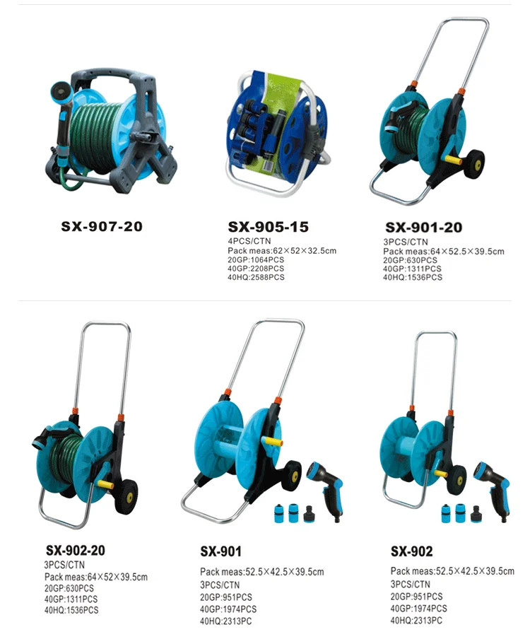 Seesa plastic retractable outdoor garden water pressure irrigation trolley hose reel cart with wheels