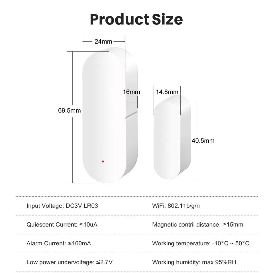 Eseye Smart Door Sensor Wireless Intelligent Zigbee Tuya Waterproof Door Sensor With Low Battery Remind Function Support Ios