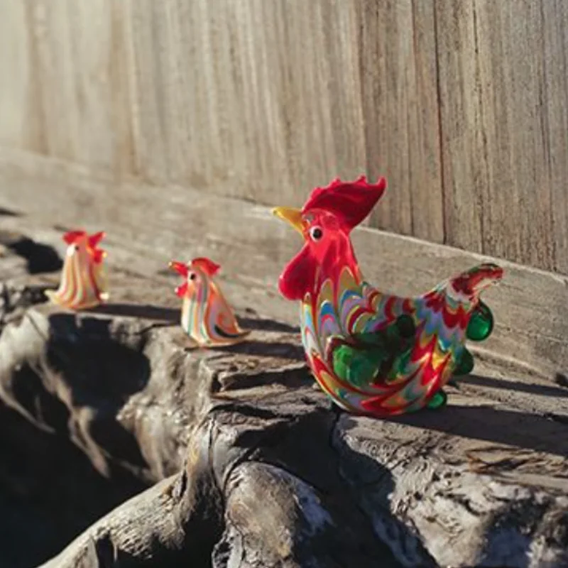 Handmade Crystal Chicken Statues Mini Glass Figurines blown Glass Farm Animals New Home Decoration Art Murano Glass Sculpture