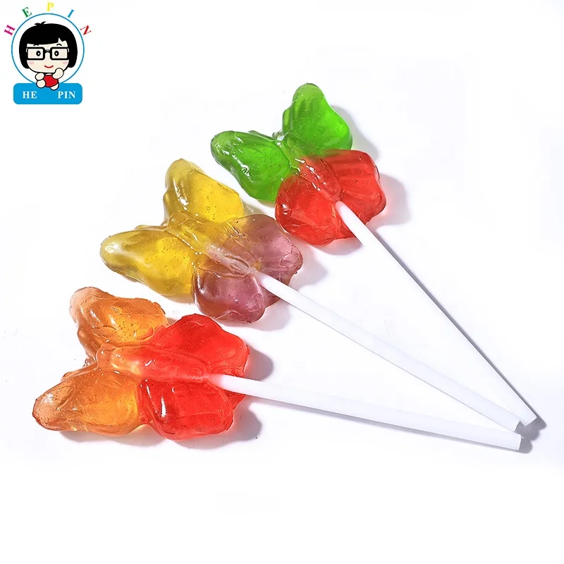 Wholesale Individually Wrapped Multi Flavours Butterfly Shaped  Lollipop Hard Candy For Kids