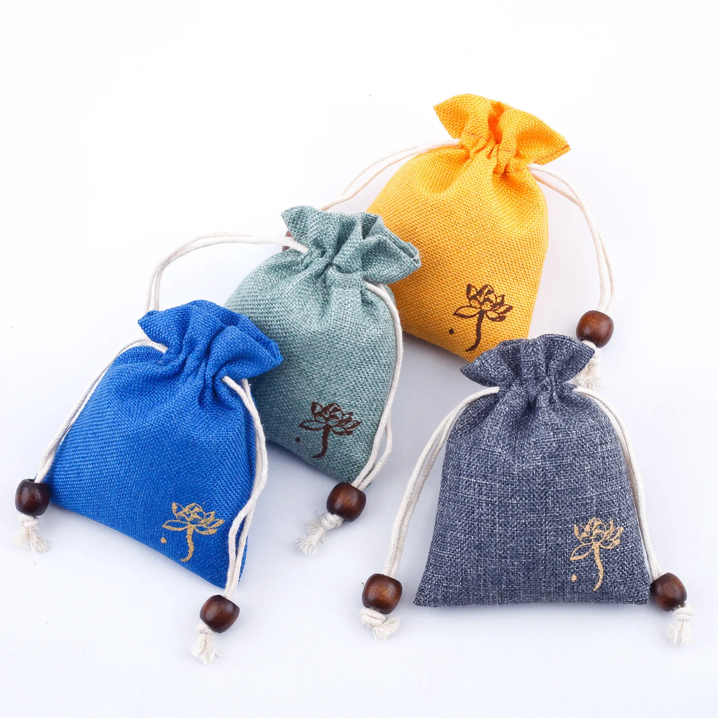 Eco Friendly Burlap Bags Linen Gift Pouch Packaging Jewelry Sack Jute Bag With Bead