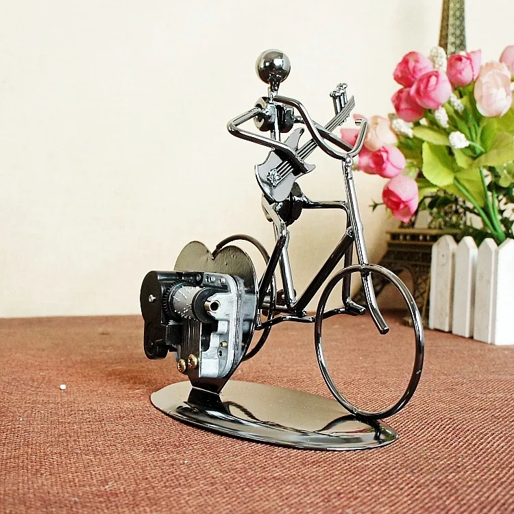 New product Iron Art Musician Man Model Music Box Metal Bicycle Garden Ornaments Gift