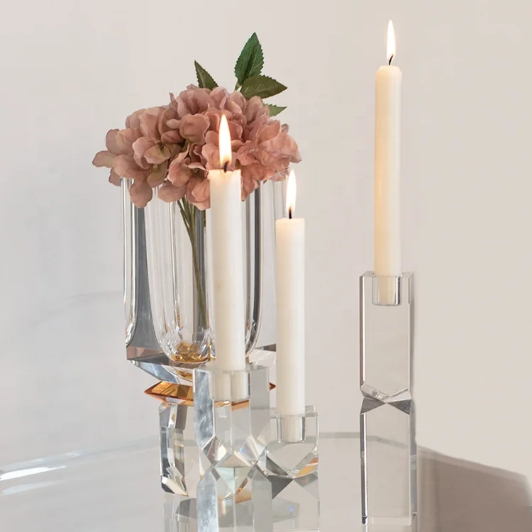 Скандинавский на заказ К9 граненый твердый Роскошный прозрачный стеклянный кубический стол стоячий кристаллический столбик подсвечник для дома Свадебный декор