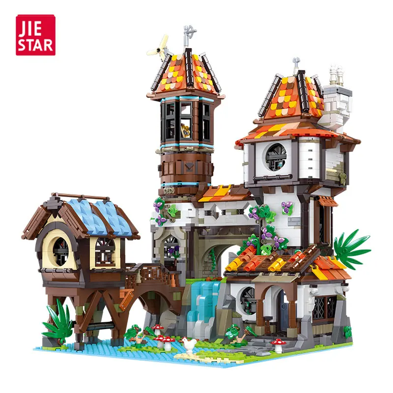 JIESTAR 2488 pcs light up chinese style villa house mode moc construction building brick children street view building block set