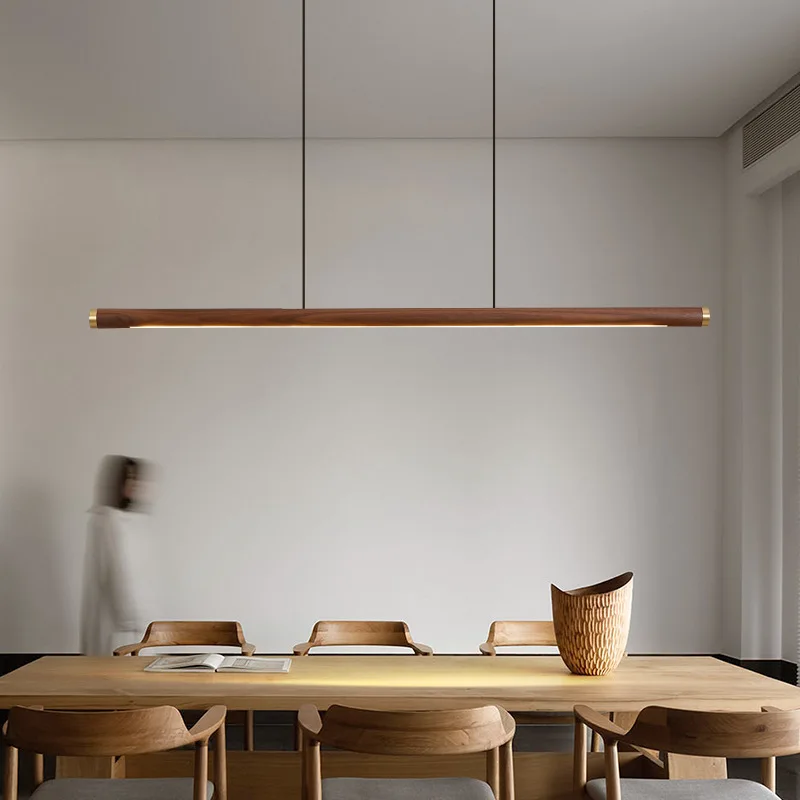 New Chinese Restaurant Chandelier Modern Minimalist Walnut All Copper Tea Room Long Lamps Minimalist Light Luxury Bar Chandelier