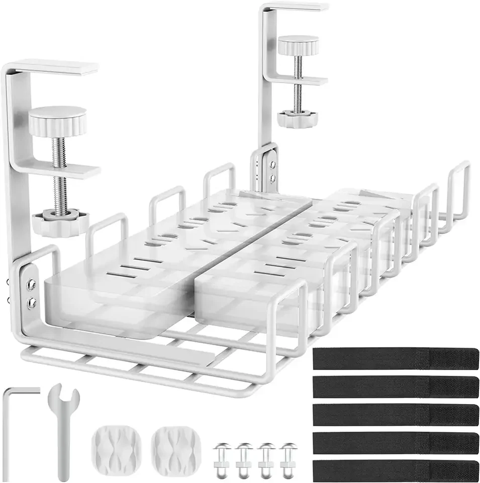 Jiansen No-Drill Desk Cable Organizers Wire Management Steel Tray Wire Organizer Rack With Desk Cord Organizer