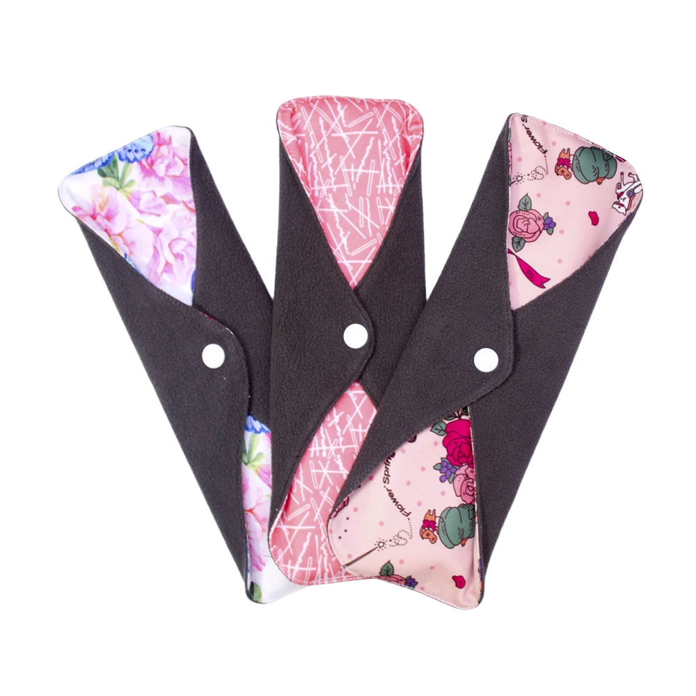 Pink Flower Design Women Reusable Bamboo Menstrual Pad Female Sanitary Pads Napkins for Period