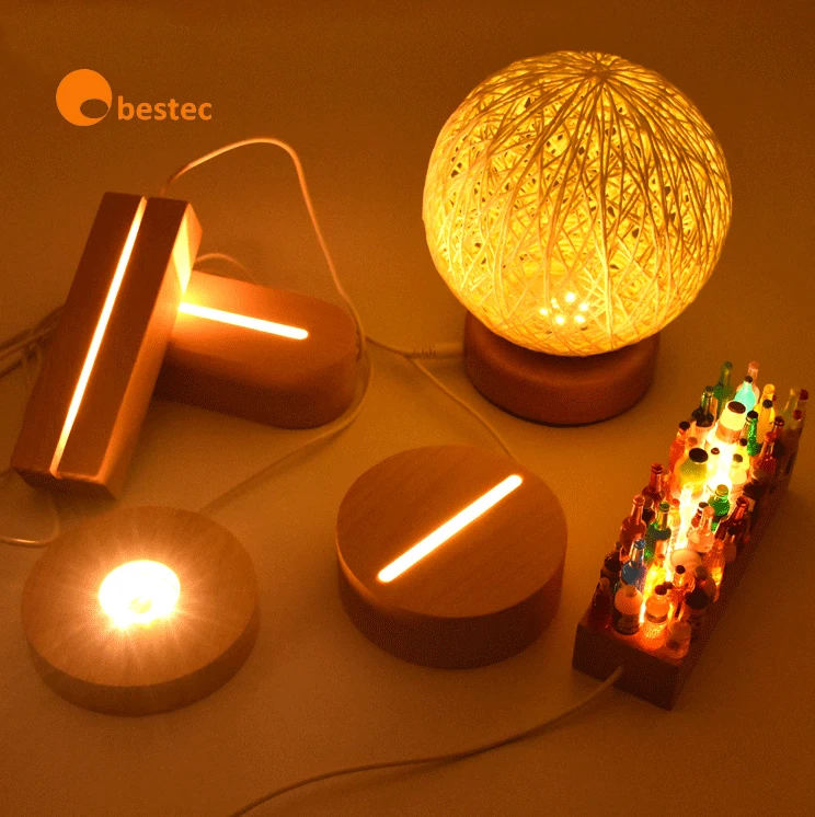 3D Glow Illusion Lamp for Plant Lover, Warm Colors Wooden Handmade Gifts Idea for Home Room Bookcase Decor