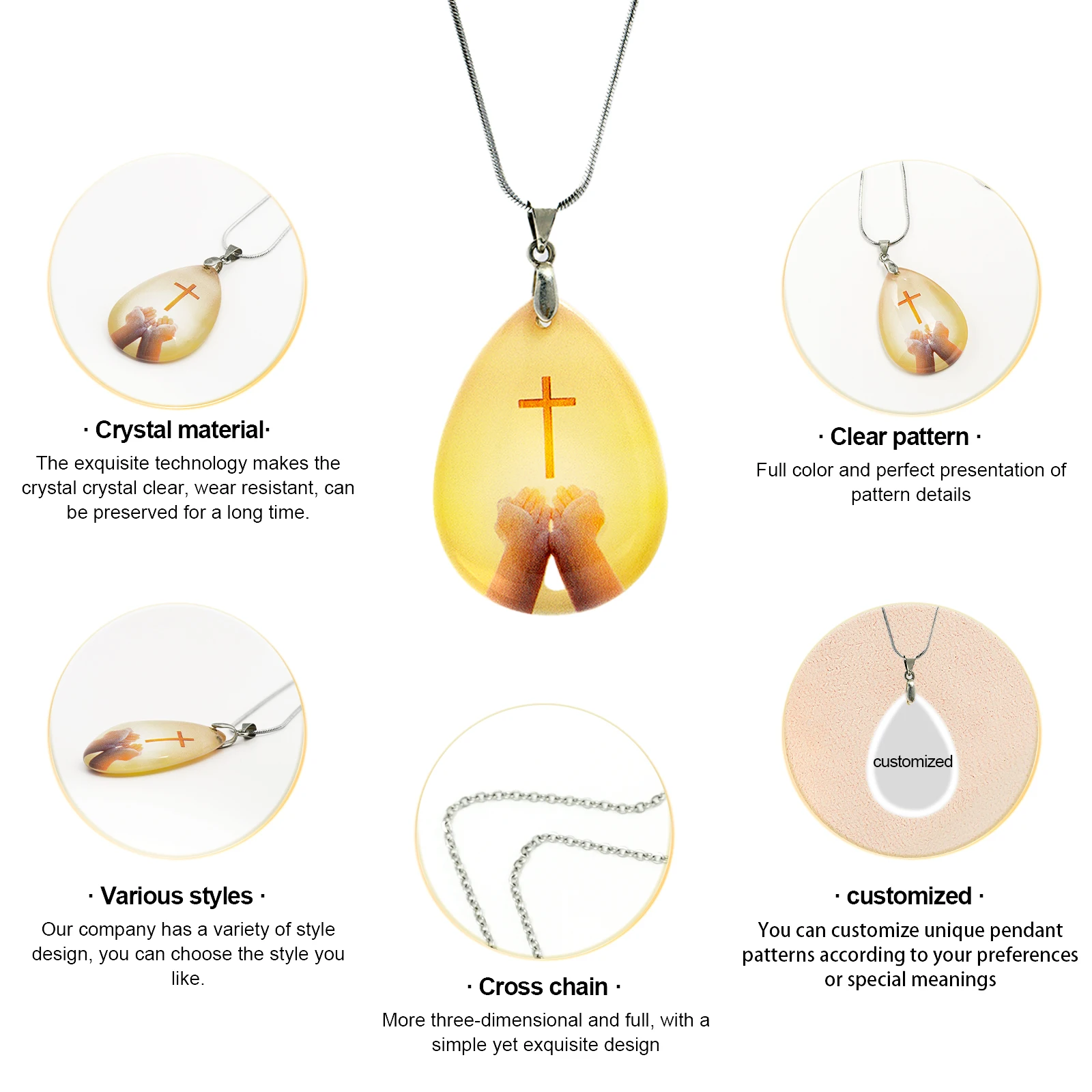 Crystal pendant necklace religious gift Drop shape crystal with stainless steel chain of Snake chain and can be custom images