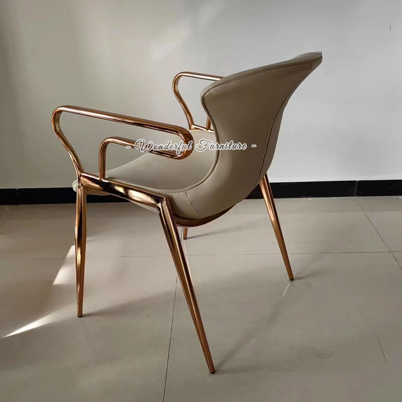 Most Popular Rose Gold Legs Backrest Armrest Designer Conference Chair Superior Light Luxury Dining Chair