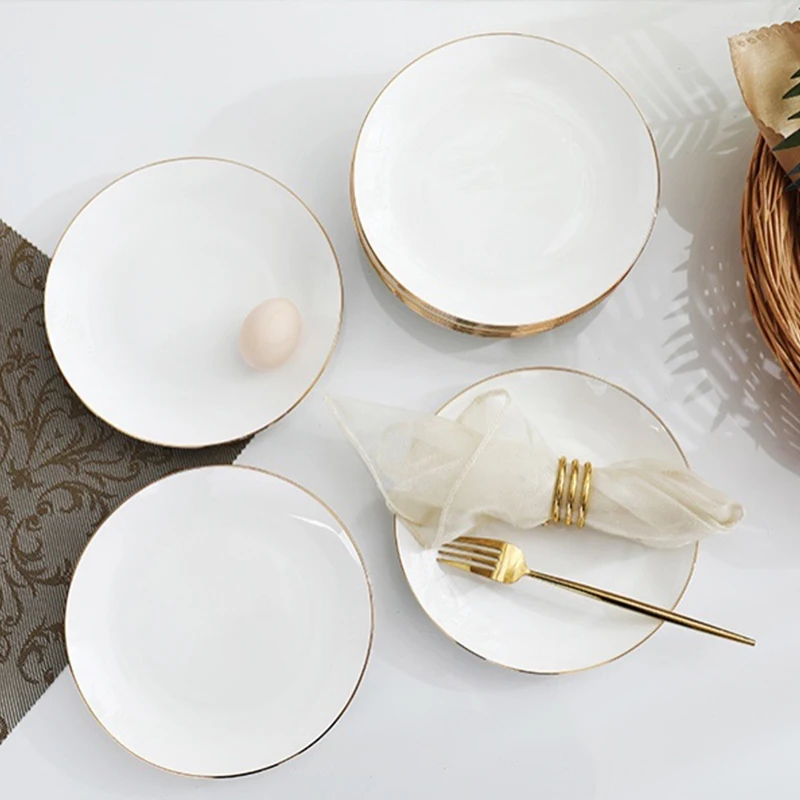 Nordic Luxury Porcelain Dinnerware Ceramic Wedding White Gold Dinner Plate For Horeca