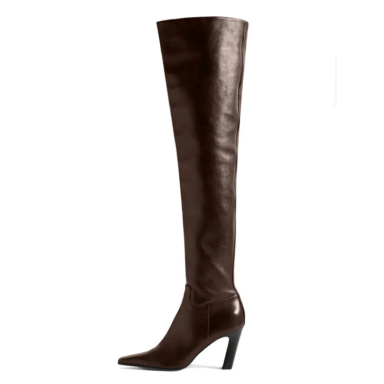 autumn winter sexy women real leather thigh high boots fashion party shoes elegant lady high heel over the knee boot big size 46