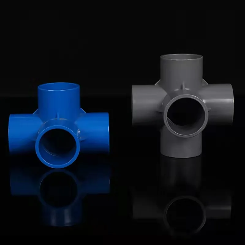 Plastic Pipe Fitting PVC DN110*110  Plastic 5 Ways Water Supply Fitting Straight Equal Cross Tube Round Connector