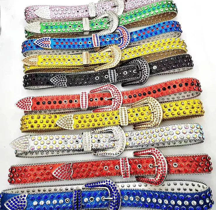 Custom Studded Waist Belt PU Women Western Cowboy Shiny Bling Blng Men Crystal Ladies Rhinestone Belt