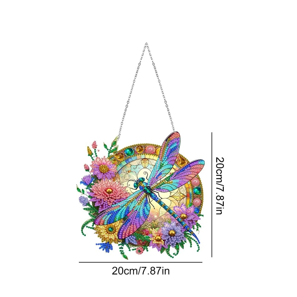 Dragonfly Special Shaped Crystal Diamond Art Painting Hanging Wind Chime Kits for Home Garden Wall Door Decor