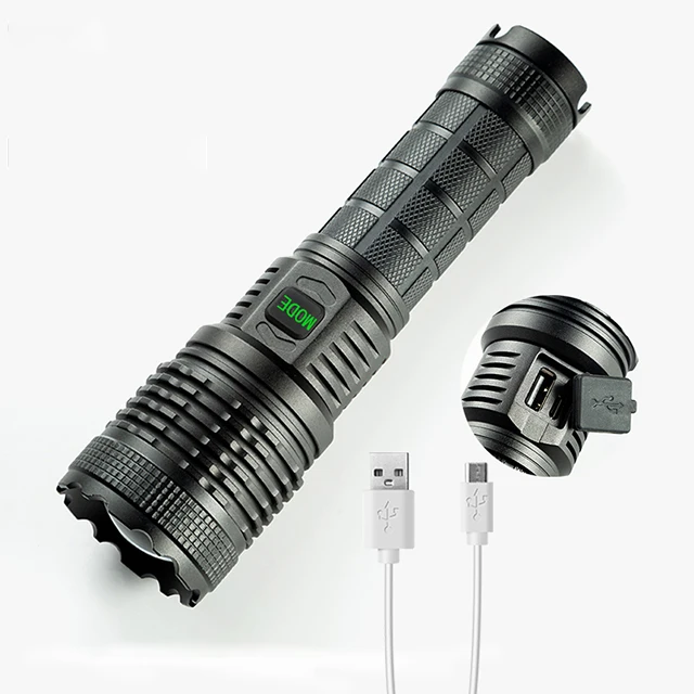 P70 zoomable troch flashlight IPX65 Waterproof USB rechargeable Powerful camping lamp