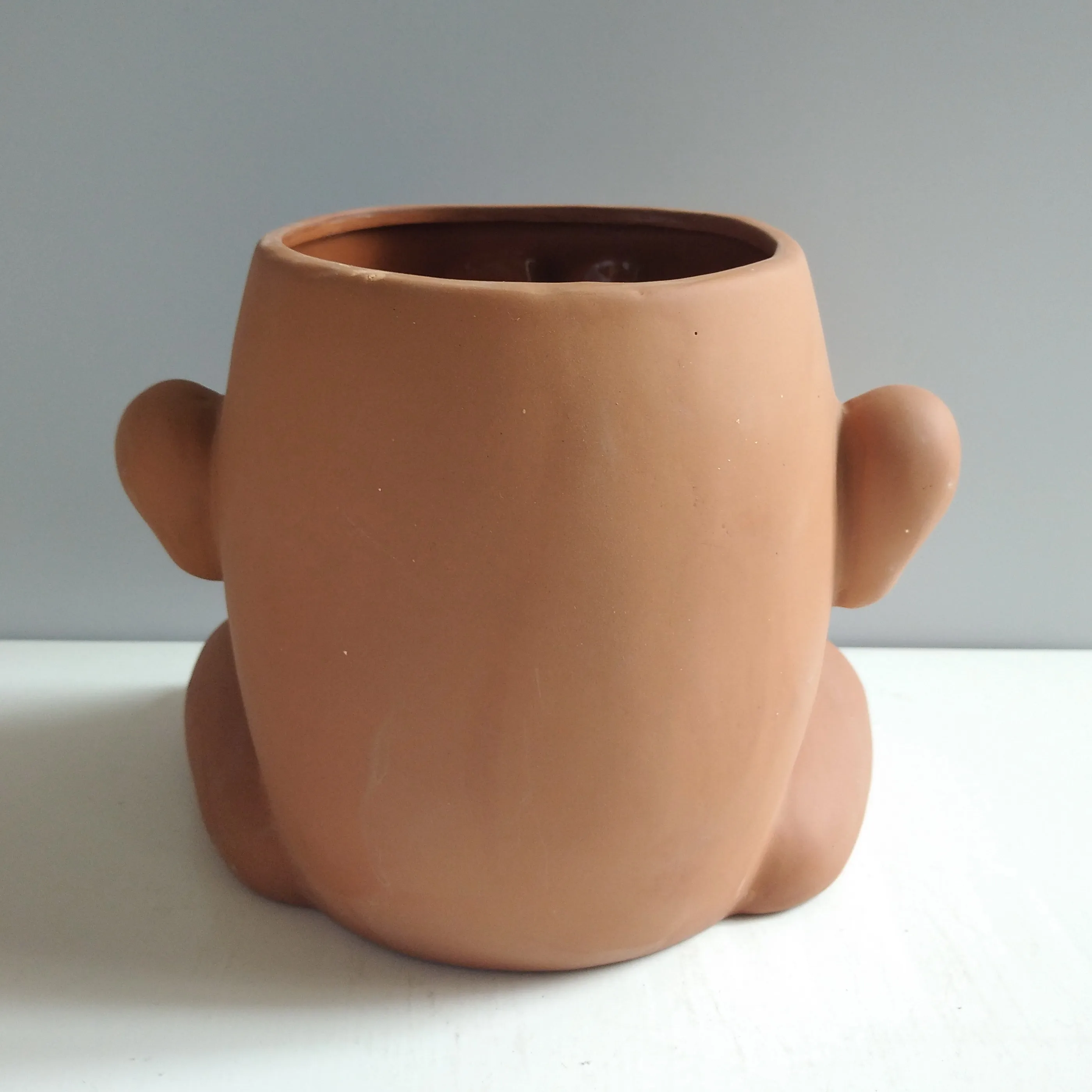 Creative terracotta ceramic human face brown flower pot for indoor home garden decoration